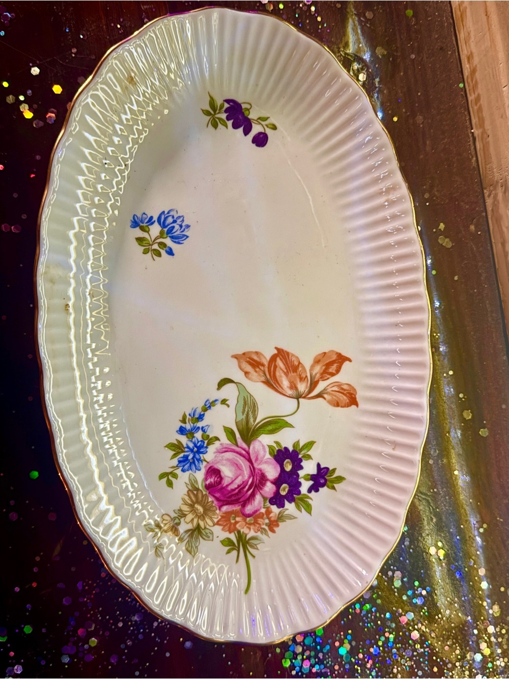 Vintage JLMenau Graf Von Porcelain Serving Platter - Pink and Multicolor